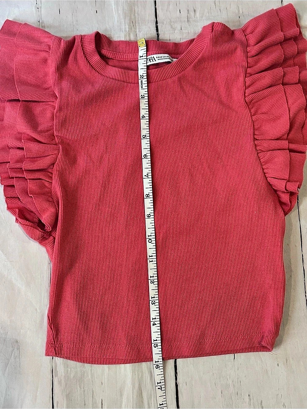 Zara Ribbed Knit Ruffle Sleeve Top Ruffle Sleeve Ribbed Top orange women’s med - Picture 4 of 7